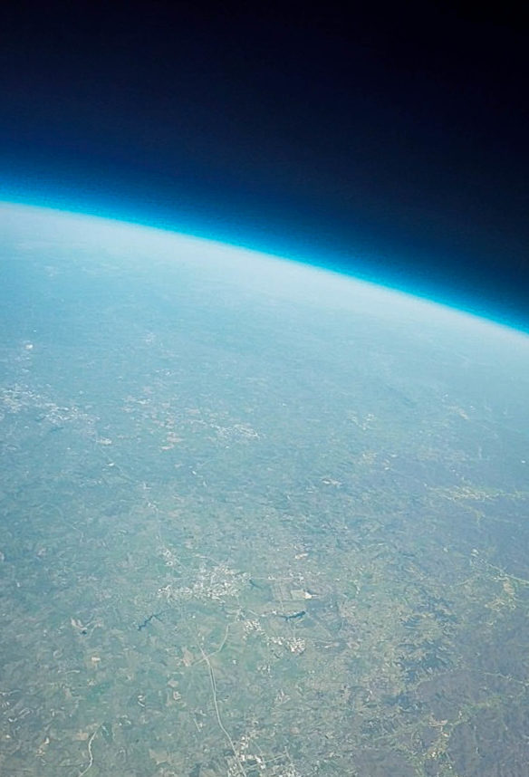 At an elevation of more than 100,000 feet, cameras carried by a weather balloon launched by Berea Community High School students capture the curvature of the Earth and the darkness of outer space. Photo courtesy of Joshua Woodward