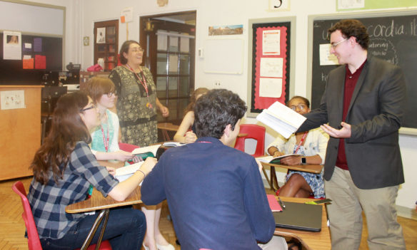 Students practice their Latin in the classroom of Cynthia Shiroma (standing left) a teacher at DuPont Manual High School (Jefferson County). Photo submitted by Cynthia Shiroma