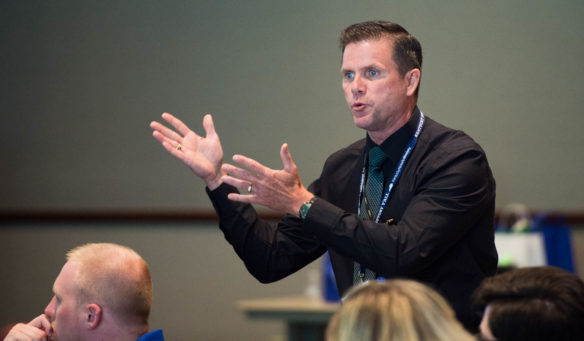 Doug Henry, a social studies teacher at Bullitt Lick Middle School (Bullitt County) leads a session about using thought experiments as an instructional technique at the Kentucky History Education Conference at the Thomas D. Clark Center for Kentucky History. Photo by Bobby Ellis, June 23, 2016