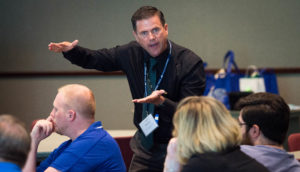 Doug Henry, a social studies teacher at Bullitt Lick Middle School (Bullitt County) leads a session about using thought experiments as an instructional technique at the Kentucky History Education Conference at the Thomas D. Clark Center for Kentucky History. Photo by Bobby Ellis, June 23, 2016