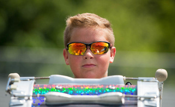 Josh Slone stands at attention during the Johnson Central High School band camp. Photo by Bobby Ellis, July 19, 2016