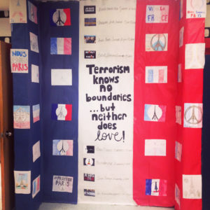A "peace wall" was created by East Carter County High School French students in response to acts of terrorism in France and around the world in 2015, which became the inspiration for the theme of last year's French Fest. Submitted photo by Ben Hawkins