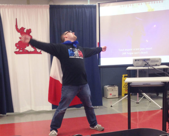 East Carter County High School French teacher Ben Hawkins dances to a French pop song at last year's French Fest. Submitted photo by Whitleigh Haney