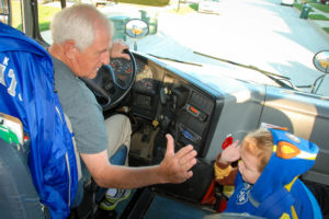 Kenny Kelley has driven a preschool bus for three years for Daviess County schools. Each morning, he greets the 3- and 4-year-old students and their parents. Submitted photo by Lora Wimsatt, Daviess County schools 