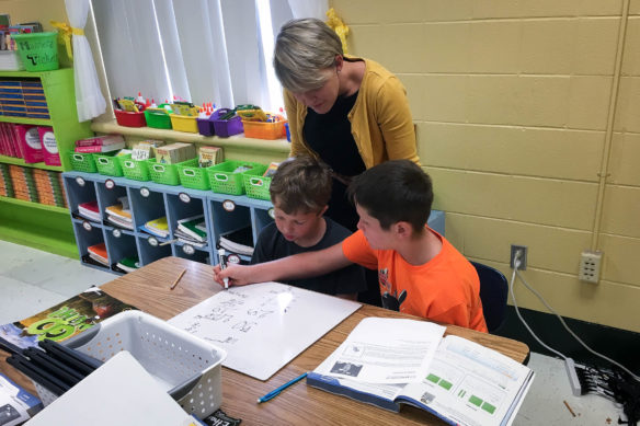 Michelle Praria’s 5th-grade students make their own conjectures and learn something about the history of mathematics while solving hailstone sequences. The hailstone sequence is part of the unsolved Collatz Conjecture. Working on an unsolvable problem, Praria said, helps her students learn to persevere on difficult problems. Submitted photo by Erin Chavez