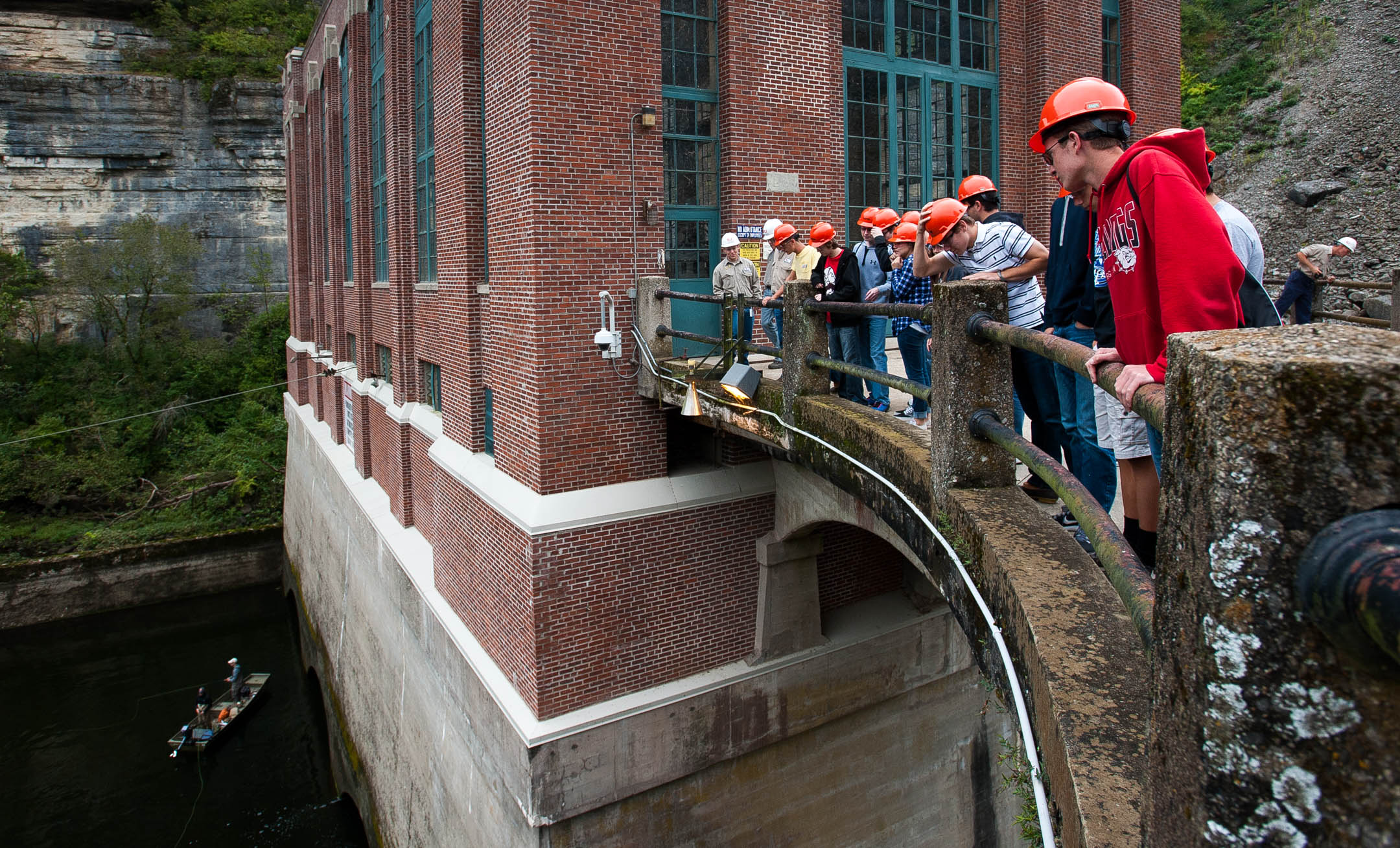 High school students from Burgin Independent School tour the Dix Dam hydroelectric plant at Kentucky Utilities' E.W. Brown Generating Station in Mercer County. Students in Chad Terrell's energy and power foundations class visited the plant as part of their study of how water can be used to create electricity. Photo by Bobby Ellis, Sept. 30, 2016