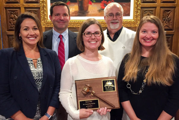 The Kentucky Association of School Librarians recently named a new executive board. Taking their positions were, from left, Lori Hancock, secretary; James Allen, past president; Renee Hale, president; Fred Tilsley, treasurer; and Amanda Hurley, president-elect. Submitted photo by Kathy Mansfield