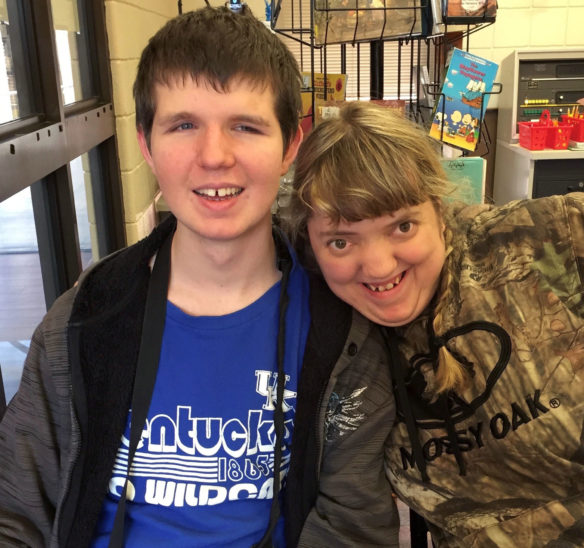 Kentucky School for the Blind students, from left, Shane Lowe and Haley Hall contributed to a new book, "We Can Hear You Just Fine: Clarifications from the Kentucky School for the Blind.” The book was published Nov. 10 and was created in conjunction with volunteers from the Louisville Story Program. Photo by Kathy Mansfield, Nov. 16, 2016.