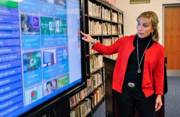 Myra Little, librarian at Allen County High School, shows her students some of the resources available through the Allen County Public Library website. Submitted photo courtesy of Lisa Willams, Allen County High School English teacher