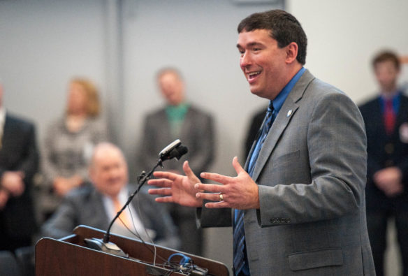 Commissioner of Education Stephen Pruitt speaks during an event announcing that Kentucky is one of 10 states receiving a $2 million grant from The Council of Chief State School Officers and JPMorgan Chase & Co. to strengthen and expand career education pathways for students. Photo by Bobby Ellis, Jan. 11, 2017