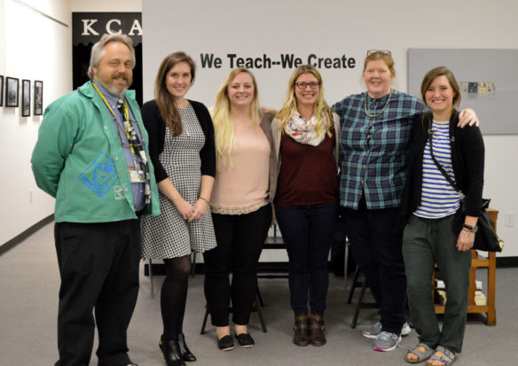 Kentucky art educators recently exhibited their work in the “We Teach-We Create” exhibit at the Polvino Family Art Center in Nicholasville. Shown, from left, are Miles Johnson of Jessamine County, Jacqueline Bryan of Oldham County, Alex Bustetter of Jessamine County, Staci Goggins of Jessamine County, Claudia Banahan of Pendleton County, and Laura Weinberger of Jessamine County. Photo submitted