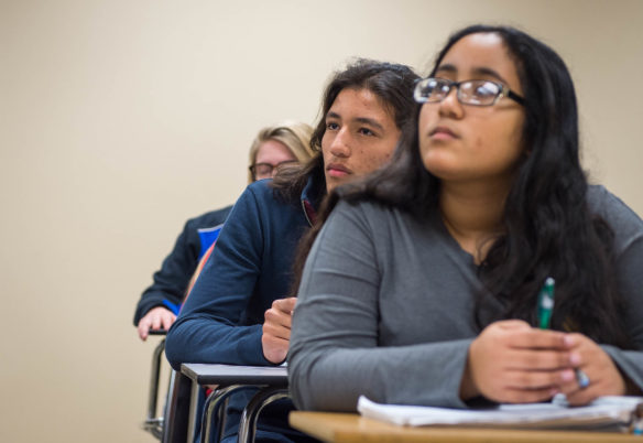 Seniors in the Ivy Plus Academy take notes while listening to Beau Baker. The academy has helped introduce students to Ivy League colleges and universities that they may not otherwise have thought about attending. Photo by Bobby Ellis, Feb. 14, 2017