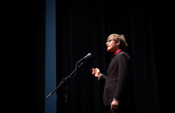 Taylor Edwards, of Marshall County High School, performs during the Poetry Out Loud Kentucky State Finals. Photo by Bobby Ellis, March 7, 2017