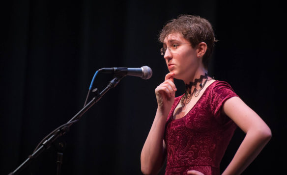 Alisabeth Culp, of McCracken County High School, performs during the Kentucky State Finals of Poetry Out Loud at the Grand Theatre in Frankfort. Photo by Bobby Ellis, March 7, 2017