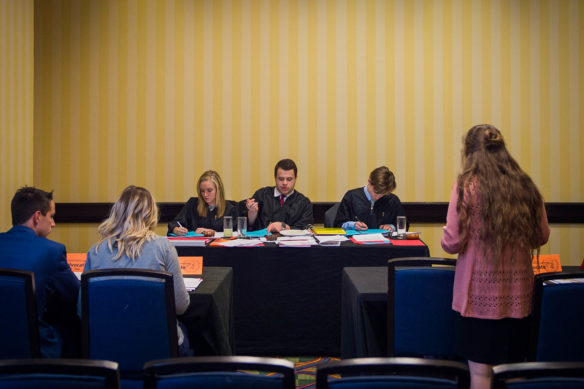 Judges at the International Court of Justice at KUNA listen to evidence regarding a case about Japanese whaling. Photo by Bobby Ellis, March 13, 2017.