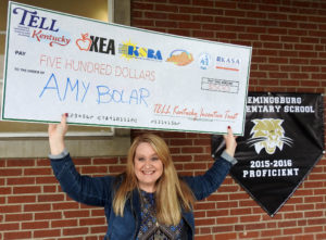 Amy Bolar, music teacher at Flemingsburg Elementary School (Fleming County) was the first teacher to win $500 in the weekly 2017 TELL Kentucky Survey drawings. The TELL Kentucky Survey is live until March 31. Photo submitted