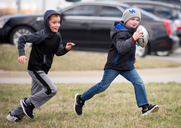 Zyler Housekeeper and Jake Hall play football during a recess at Lemon's Mill Elementary. Principal Lori Beth Mays said educators at the school worked hard to find a way to add extra recess time to the day this school year after a staff survey showed that 50 percent of students received less than 20 minutes of physical activity per day. Photo by Bobby Ellis, March 3, 2017