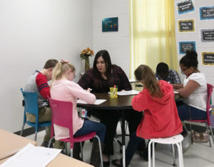 Emily Chandler questions a student on their thinking during a Math with Teacher exercise. Submitted photo by Emily Chandler