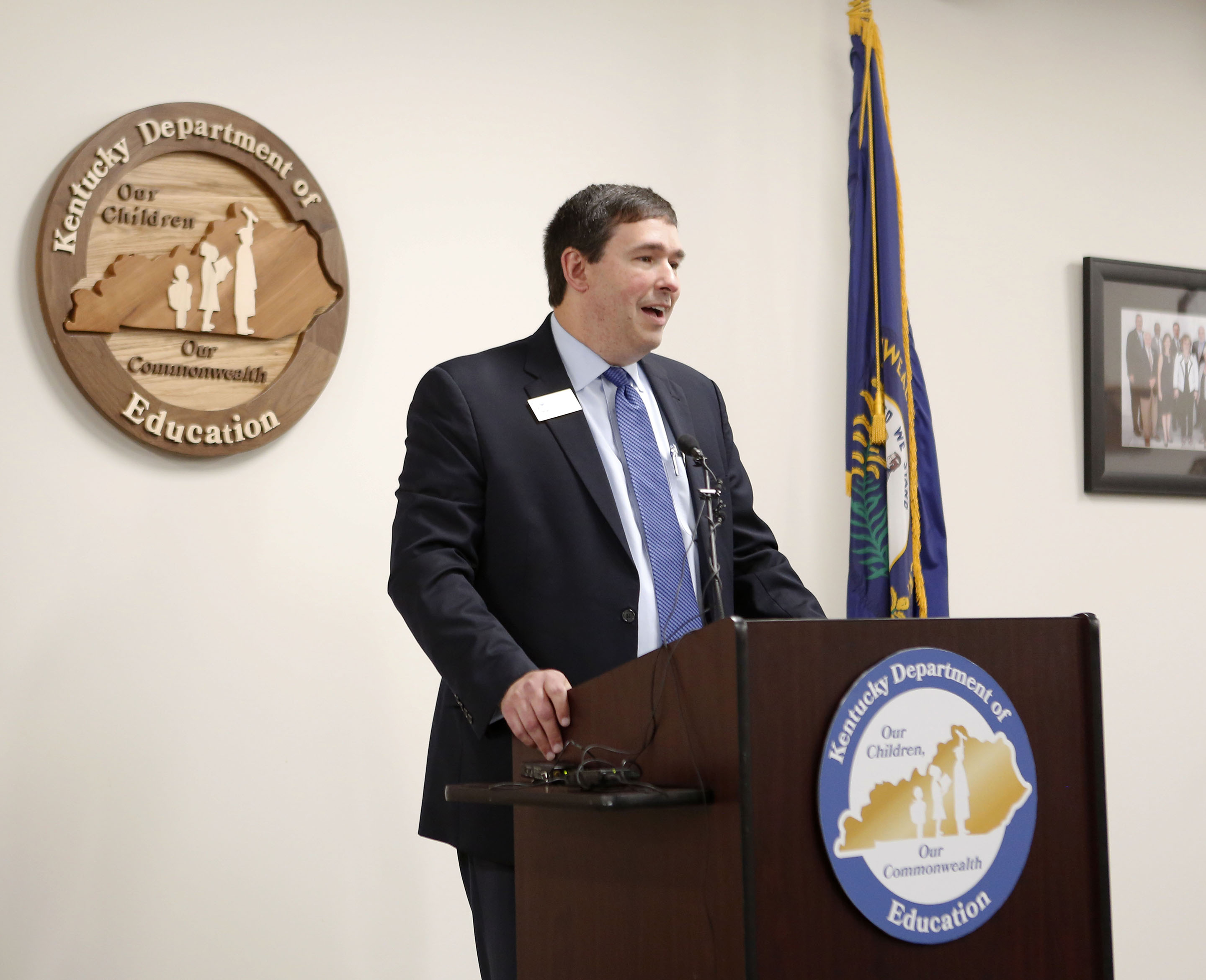 Kentucky Commissioner of Education Stephen Pruitt speaks at a May 15 news conference at which he detailed the schedule for review and revision of Kentucky’s Academic Standards. English/language arts and mathematics standards are currently online and open for public comment. Current standards will remain in place until new or revised standards are adopted. Photo by Mike Marsee, May 15, 2017