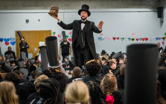 Larry Elliott performs a living history speech as Abraham Lincoln. Photo by Bobby Ellis, Feb. 14, 2018