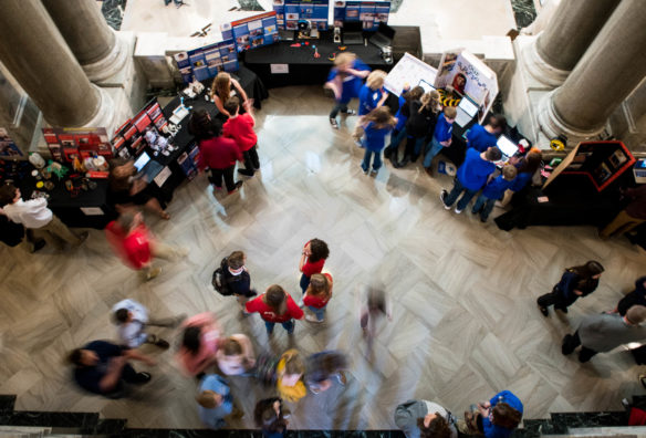 Students walk around the Capitol rotunda during the KVEC Showcase. Photo by Bobby Ellis, March 6, 2018