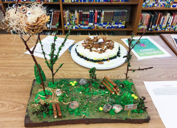 Ethan Goecke was runner-up with “The Capture” at an edible book contest at Morton Middle School (Fayette County). Students could choose any book – even one they enjoyed at a much younger age. They had to write a paragraph explaining how their presentation of food connected to the story and why they selected that particular scene to illustrate. Photo by Linda Dawahare/FCPS