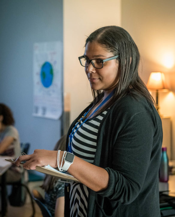 Jessica Dueñas, who has taught at Oldham County Middle School since January 2015, frequently goes the extra mile to help struggling students, many of whom aren't in one of her classes. Photo by Bobby Ellis, May 10, 2018