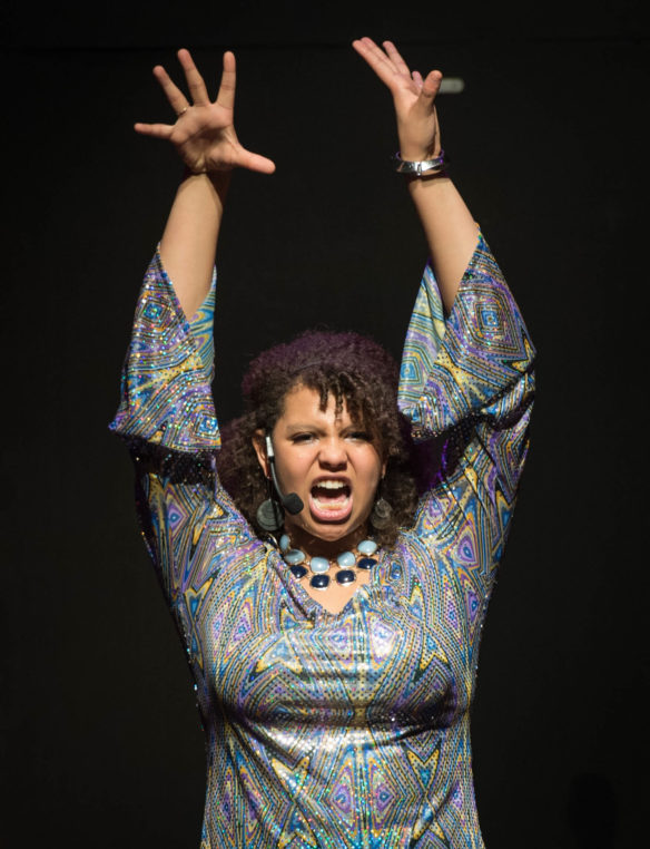 Alyssa Wray, a 10th-grader at Boyle County High School, performs as lead Deloris Van Cartier in the Boyle County High School production of "Sister Act." The drama program recently received a $10,000 grant from NBC. Photo by Bobby Ellis, May 12, 2018