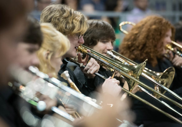 Members of the Campbell County High School Band perform as the graduates enter the arena. Photo by Bobby Ellis, June 4, 2018