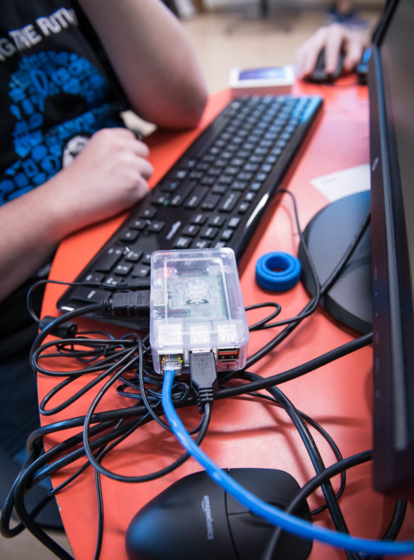 Students in the cybersecurity camp at KSD received a Raspberry Pi computer, which they could use during the camp to learn about programming and take home with them when the camp concluded. Students learned about careers in cybersecurity and related fields at the week-long camp. Photo by Bobby Ellis, July 25, 2018