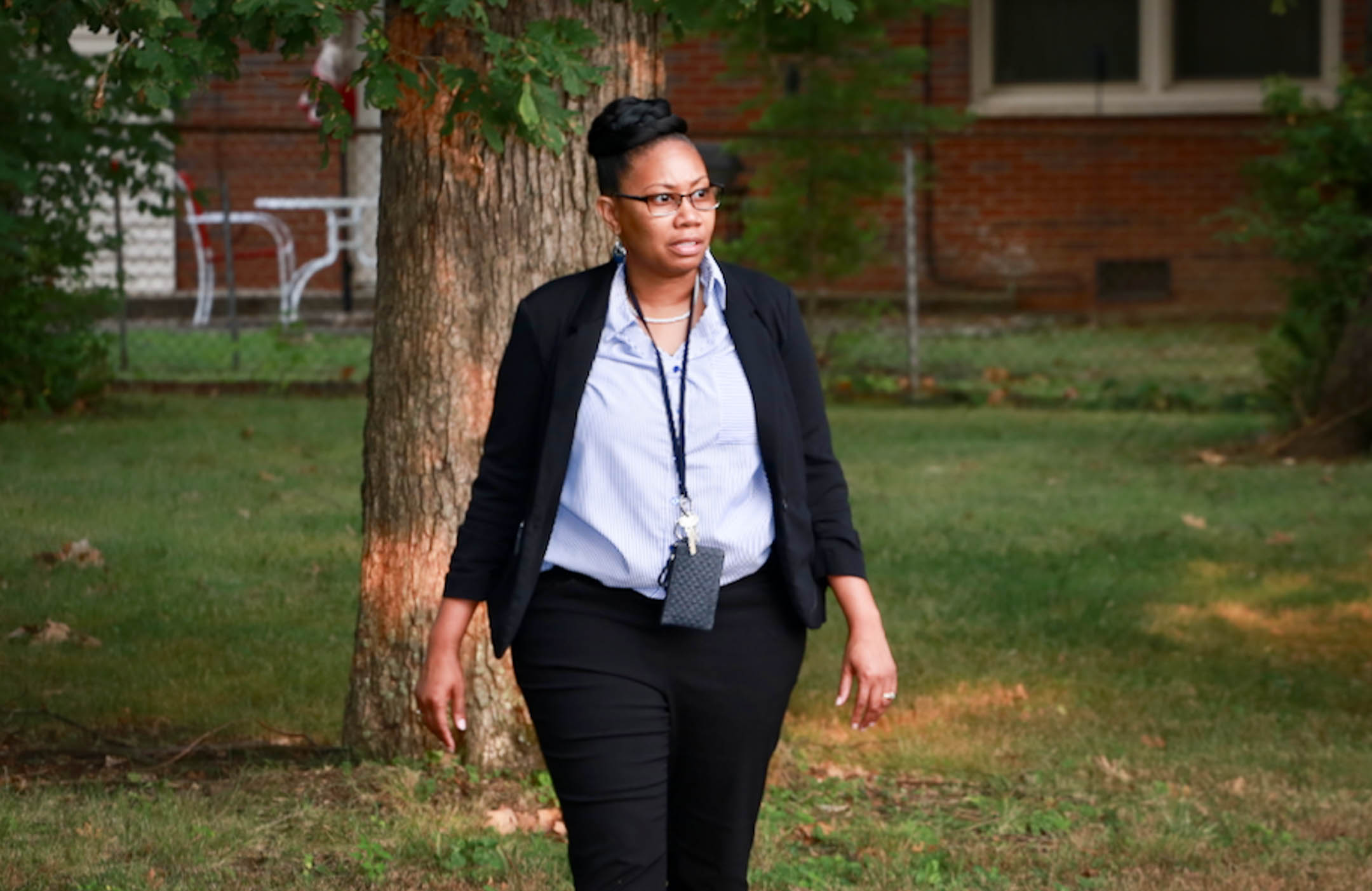 Teresa Spann, the principal at McNabb Elementary School (Paducah Independent), takes a walk around the school grounds. Such walks are among the self-care techniques Spann practices. She said she has come to realize the value of self-care, which can take a number of forms. Submitted photo by Wayne Walden