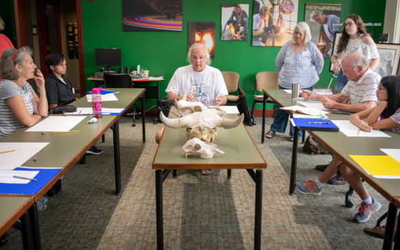 Bill Berryman, a teacher at Sayre School, teaches a drawing and shading class during the 2018 Festival of Learnshops at Berea Photo by Bobby Ellis, July 19, 2018