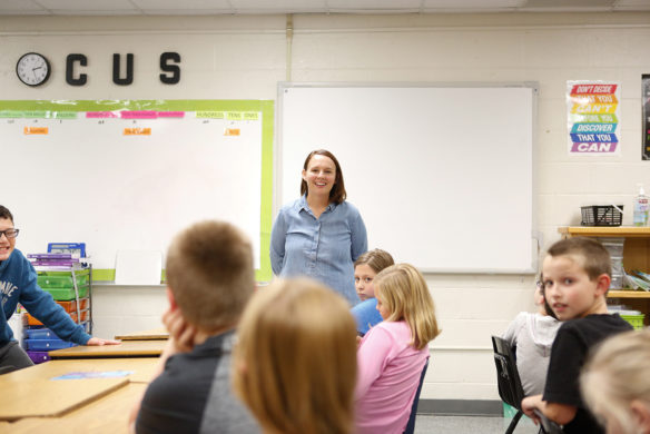 Fourth-grade mathematics teacher Sarah Burnett has taught intermediate mathematics in Pulaski County for 11 years. She has two sons, a 2nd-grader and a preschooler, who attend Pulaski County schools. Photo by Mike Marsee, Sept. 27, 2018