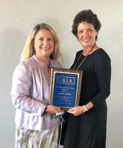 From left, Donna Morris, school librarian at Daniel Boone Elementary School (Madison County), and Tara Griffith, KLA past-president