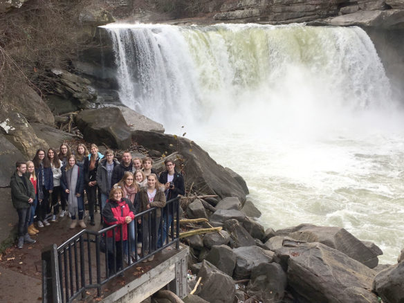A German high school exchange group enjoys the Cumberland Falls during a visit to Kentucky. Nicole Whitescarver, a German teacher at Greenwood High School (Warren County), said student exchange groups don't need to be taken to national landmarks in the U.S. to enjoy themselves and gain a deeper understanding about what it means to be a teenager in America. Submitted photo by Heike Armbrust