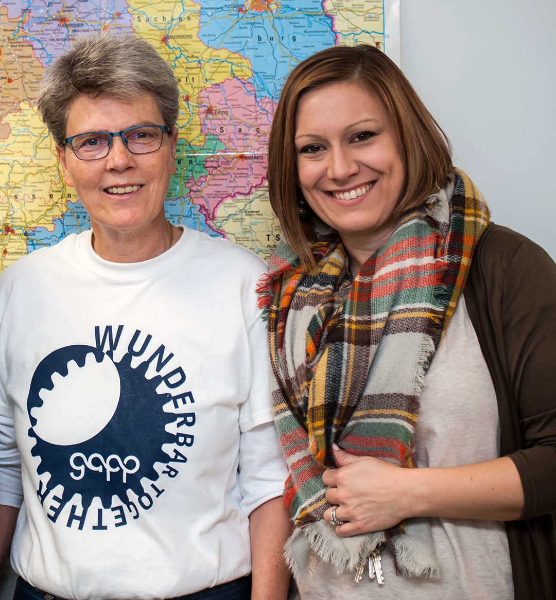 Heike Armbrust, left, an English teacher and German educator at the Anne-Frank-Gymnasium in Werne, Germany, and Nicole Whitescarver, a German teacher at Greenwood High School (Warren County), team teach in Whitescarver's classroom. Submitted photo by Karen Phillips Littlewood
