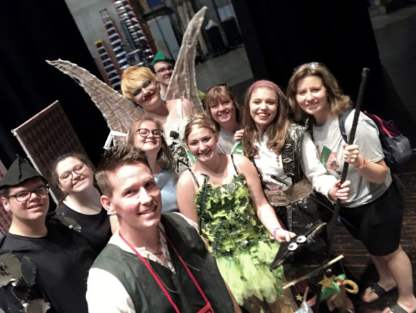 The Corbin High School Classics team placed fourth in the World Odyssey of the Mind competition in 2018. Pictured are: (in front) Jimmy Cornn, Kentucky board member and problem captain; Matthew Laun, from left, Kara Hale, Katie Collins, Chloe Krahenbuhl, Coach April Laun, Taylor Brock, Coach Nicole Brock, Blake Smith (as Tinkerbell), and Garrett Stephens. Photo submitted