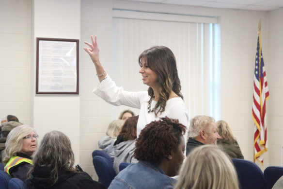 Christy Bryce, the director of intervention in the Warren County schools, leads a training on trauma-informed practices for bus drivers and monitors at the district’s transportation center. The training was part of a districtwide initiative to include classified staff in training on trauma-informed practices for all adults who interact with students. Photo by Megan Gross, Feb. 22, 2019
