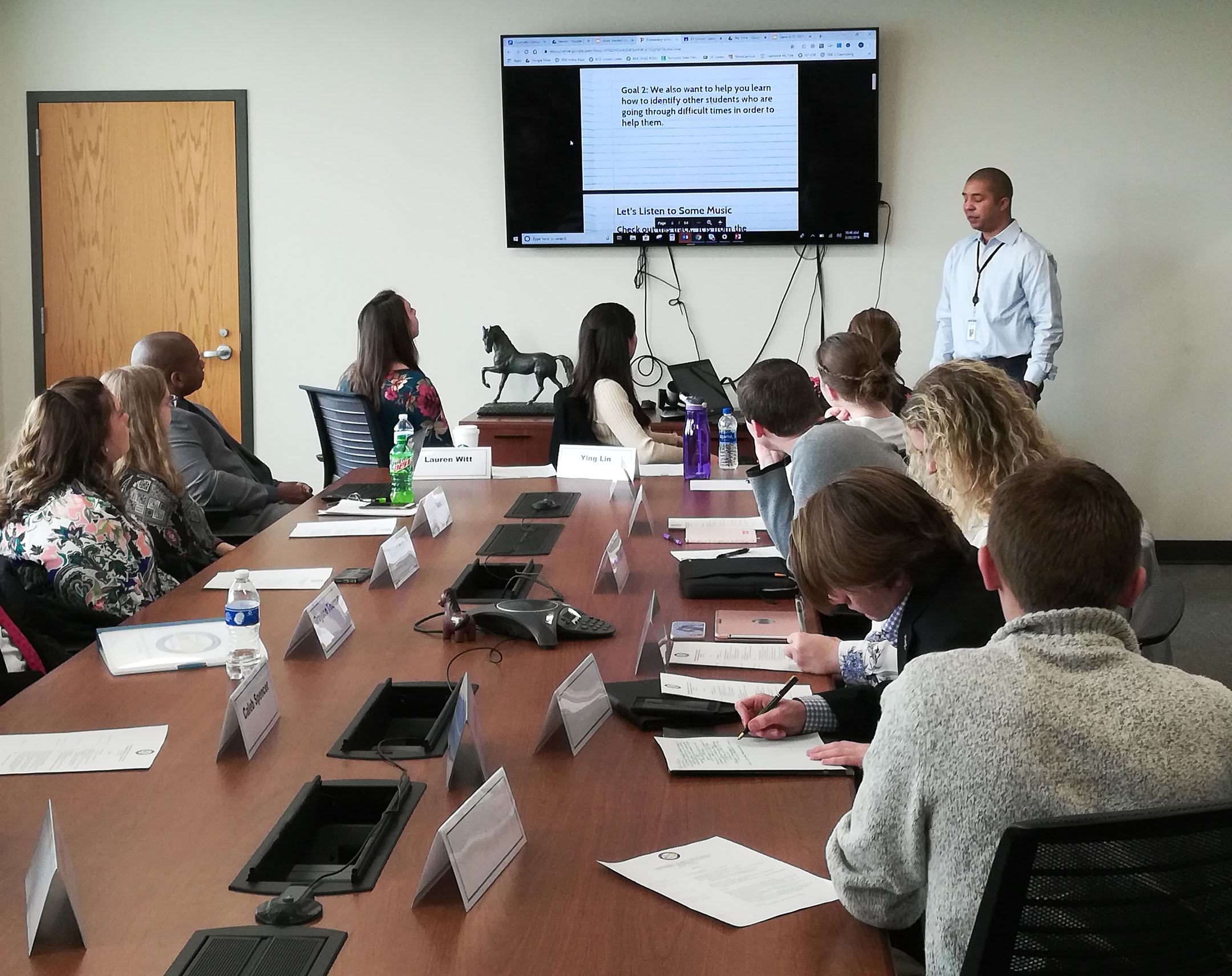 Damien Sweeney, KDE’s program coordinator for Comprehensive School Counseling, addresses mental health concerns from the Student Advisory Council. Photo by Jacob Perkins, March 20, 2019