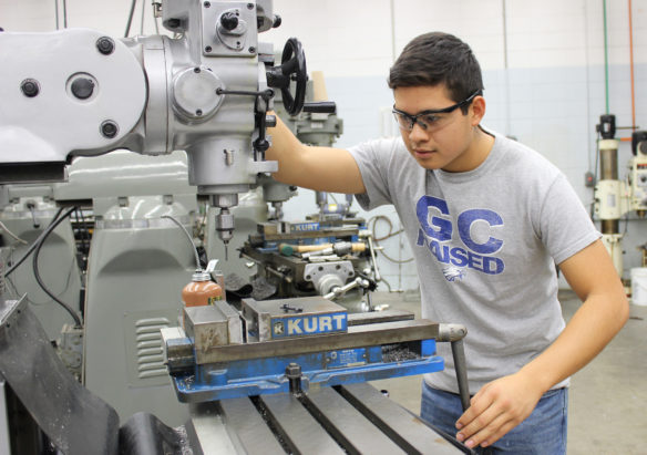 Leo Guevara, a 2018 Graves County High School graduate, practices machine tooling. In only his second year in the machine tooling program at the Mayfield-Graves County Area Technology Center, Guevara competed in the State Skills USA competition and won the manual machine contest. Submitted photo by Paul Schaumburg, Graves County Schools