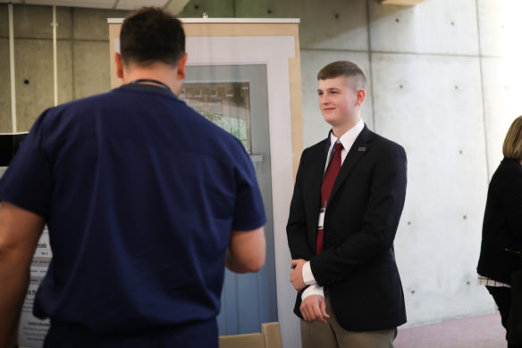 Colin Mooney, from South Warren High School (Warren County), presents his project, LockBox, at the 2019 LGEC.