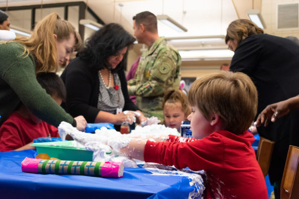 Bronson Damron, a 2nd-grader at Kentucky School for the Blind, works on dying his Easter Eggs in shaving cream. Photo by Jacob Perkins, April 19, 2019