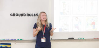 Samantha Fowler makes a point using American Sign Language during one of the two ASL classes at West Jessamine High School (Jessamine County). Photo by Mike Marsee, May 10, 2019