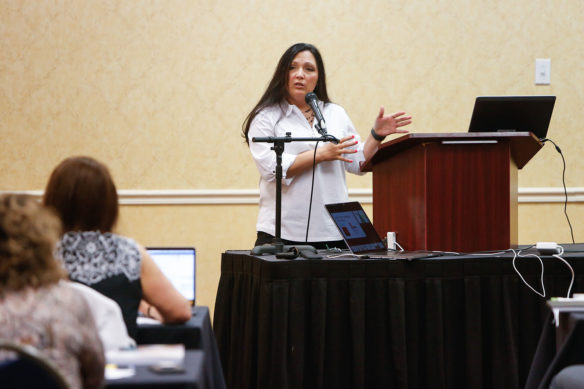Gretta Hylton, associate commissioner in the Kentucky Department of Education’s Office of Special Education and Early Learning, speaks at a summit at which educators heard about ways to implement positive discipline strategies for students with disabilities. Photo by Mike Marsee, June 27, 2019