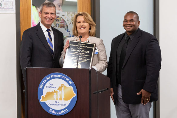 The Kentucky Board of Education presented the Kelly Award for Business and Education Partnership to Tammy Brock, chief nursing officer at Rockcastle Regional Hospital in Mount Vernon.