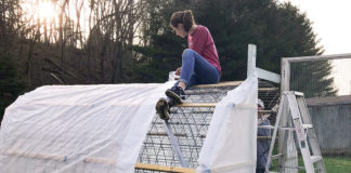 Olivia Moore, a junior at Western Hills High School in Franklin County, works on a greenhouse.
