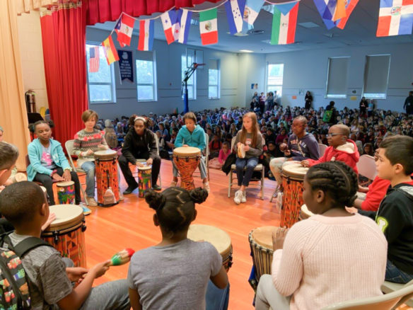 Students in the Bloom Elementary (Jefferson County) mindful drumming group perform for their peers.
