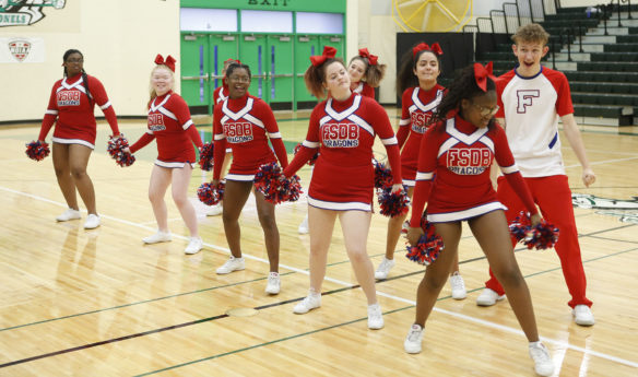 Cheerleaders from Florida School for the Deaf and Blind perform at halftime of one of their team’s games in the Mason-Dixon Tournament at Kentucky School for the Deaf. Photo by Mike Marsee, Jan. 23, 2020