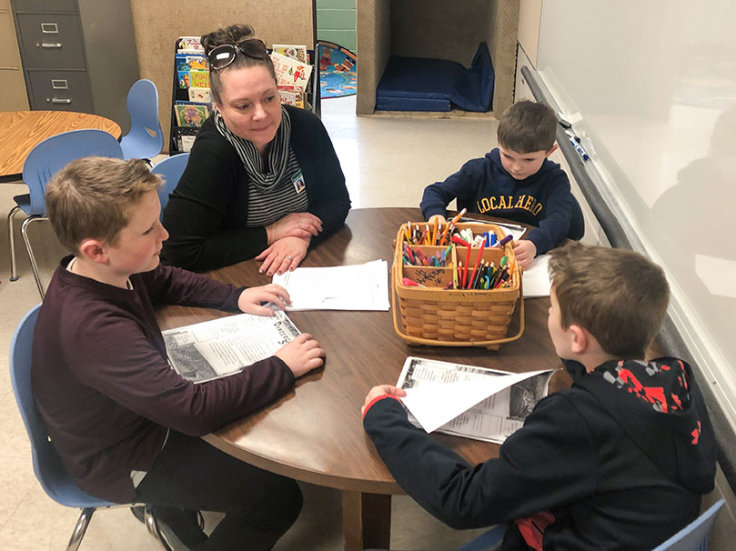 Allison Slone works with a group of students in a classroom at McBrayer Elementary School (Rowan County). Submitted photo by Mandy Triplet, Feb. 12, 2020