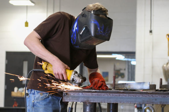 A Fleming County High School career and technical education student practices for a Kentucky Welding Institute competition that will take place later this year.